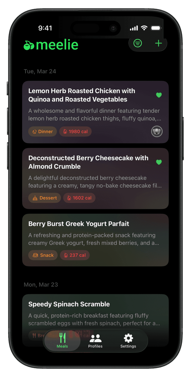 Meelie: Meal Planning App screenshot